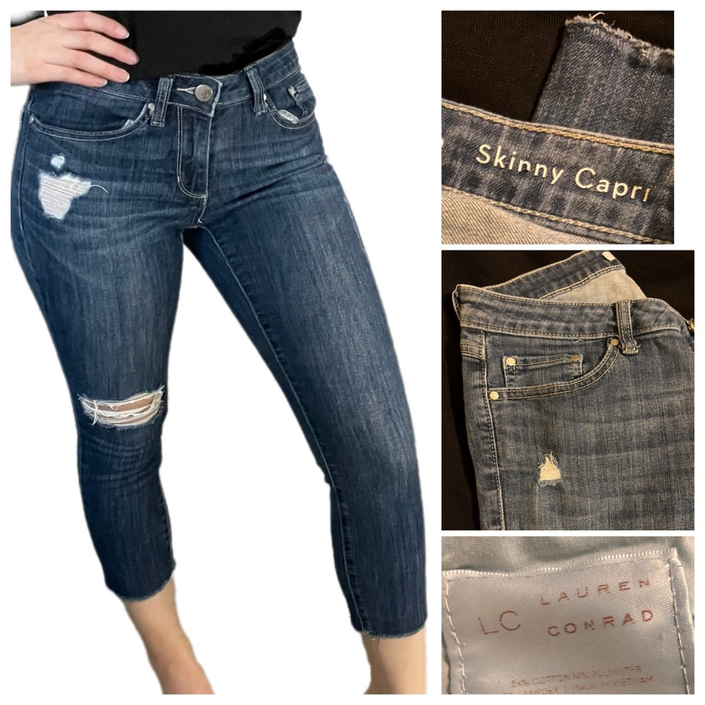 LC Lauren Conrad Blue Distressed Capri Jeans